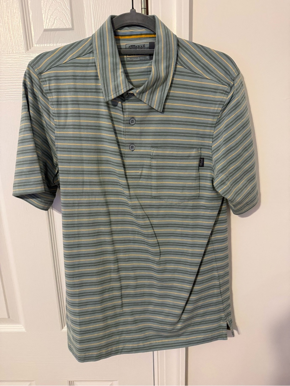 2 Marsh Brand  Striped Polo Shirt - Sage/Yellow and Blue tones